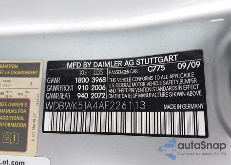 2010 Mercedes-Benz Slk 350 from USA, damaged, VIN WDBWK5JA4AF226113